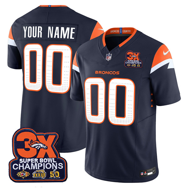 Men's Denver Broncos ACTIVE PLAYER Custom Navy 2024 F.U.S.E. 3-Time Champions Patch Vapor Limited Stitched Football Jersey Men's Denver Broncos ACTIVE PLAYER Custom Navy 2024 F.U.S.E. 3-Time Champions Patch Vapor Limited Stitched Football Jersey